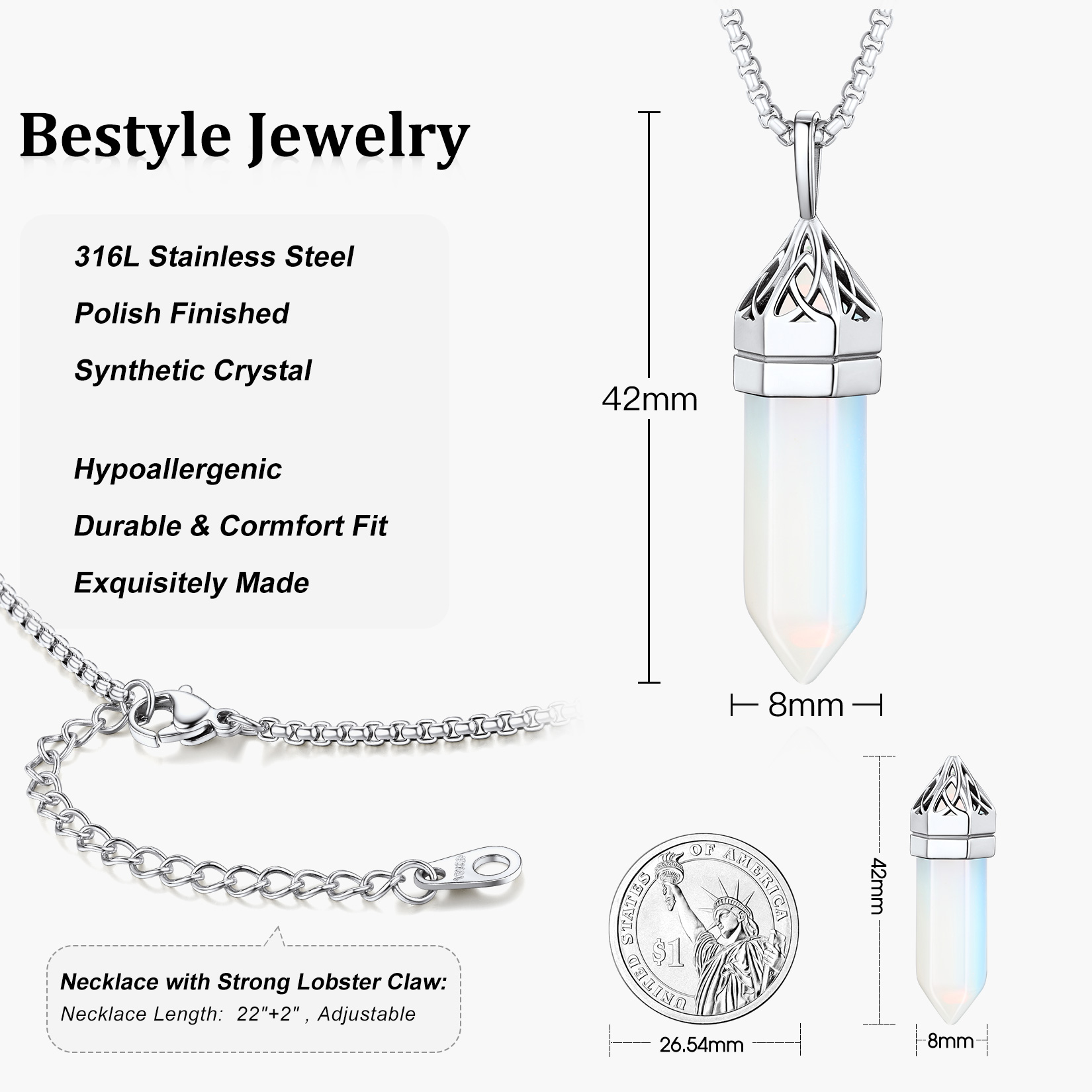 Bestyle Synthetic Moonstone Hexagonal Birthstone Necklace photo 5