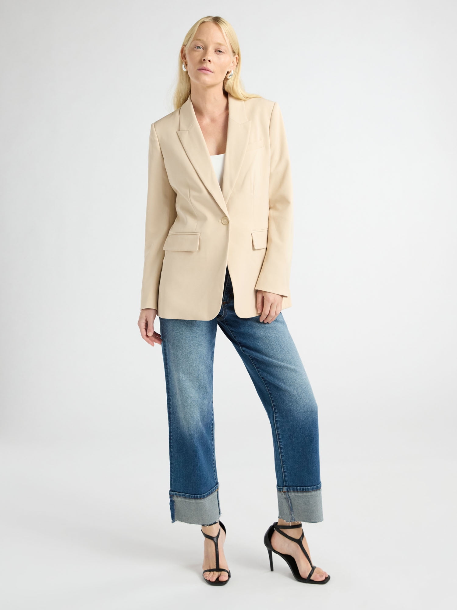 Scoop Women's & Women's Plus Crepe One Button Suit Blazer, Sizes XS-4X