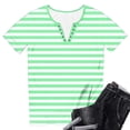 thumbnail image 5 of Htigea Womens Striped Henley Shirts Short Sleeve V-Neck Tunic Tops Soft Comfy Everyday Tee Summer Casual T-Shirt Green XL, 5 of 6