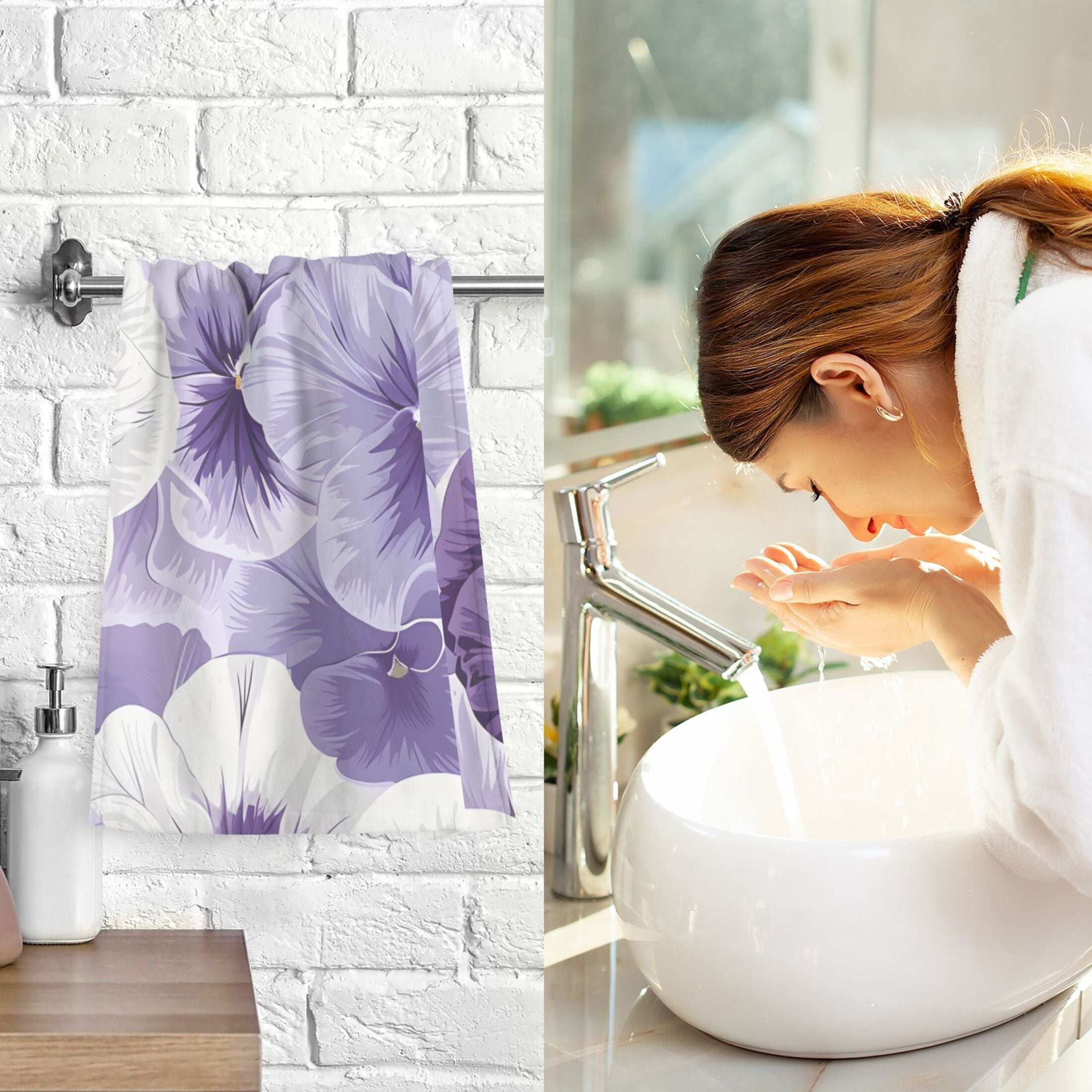 Beautiful Pansy Flowers 2 Pcs Hand Towel Set Cotton Absorbent Soft Face Towels Bath Towels for Bathroom Kitchen Shower Hotel Decor 16"x28"