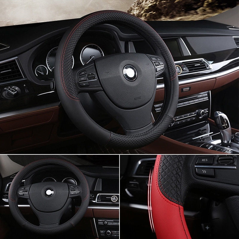Carbon Fiber Pattern Steering Wheel Cover Sports Steering Wheel High-Grade Leather Set for BMW M Color 