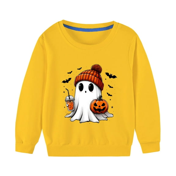 Odeerbi Toddler Boys Girls Halloween Ghost Crewneck Sweatshirts Fall Winter Cotton Sweatshirt Toddler Kids Cute Solid Color Halloween Long Sleeve Sweatshirts Top Toddler Clothes Yellow