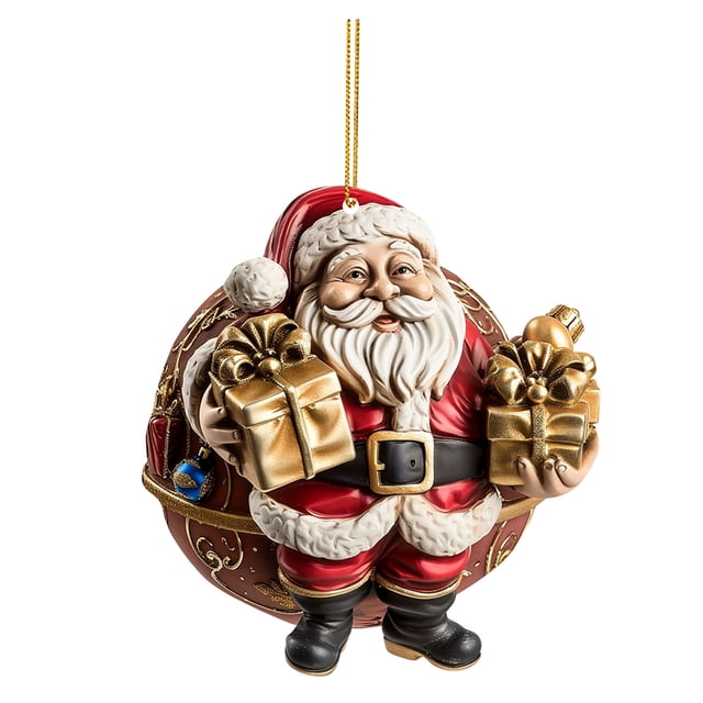 Christmas Santa Acrylic Flat Pendant Christmas Tree Pendant Decoration 2D Party New Year Christmas for Crafting Curtain Rod Large Baubles Clear Nylon Thread for Rose Beads String