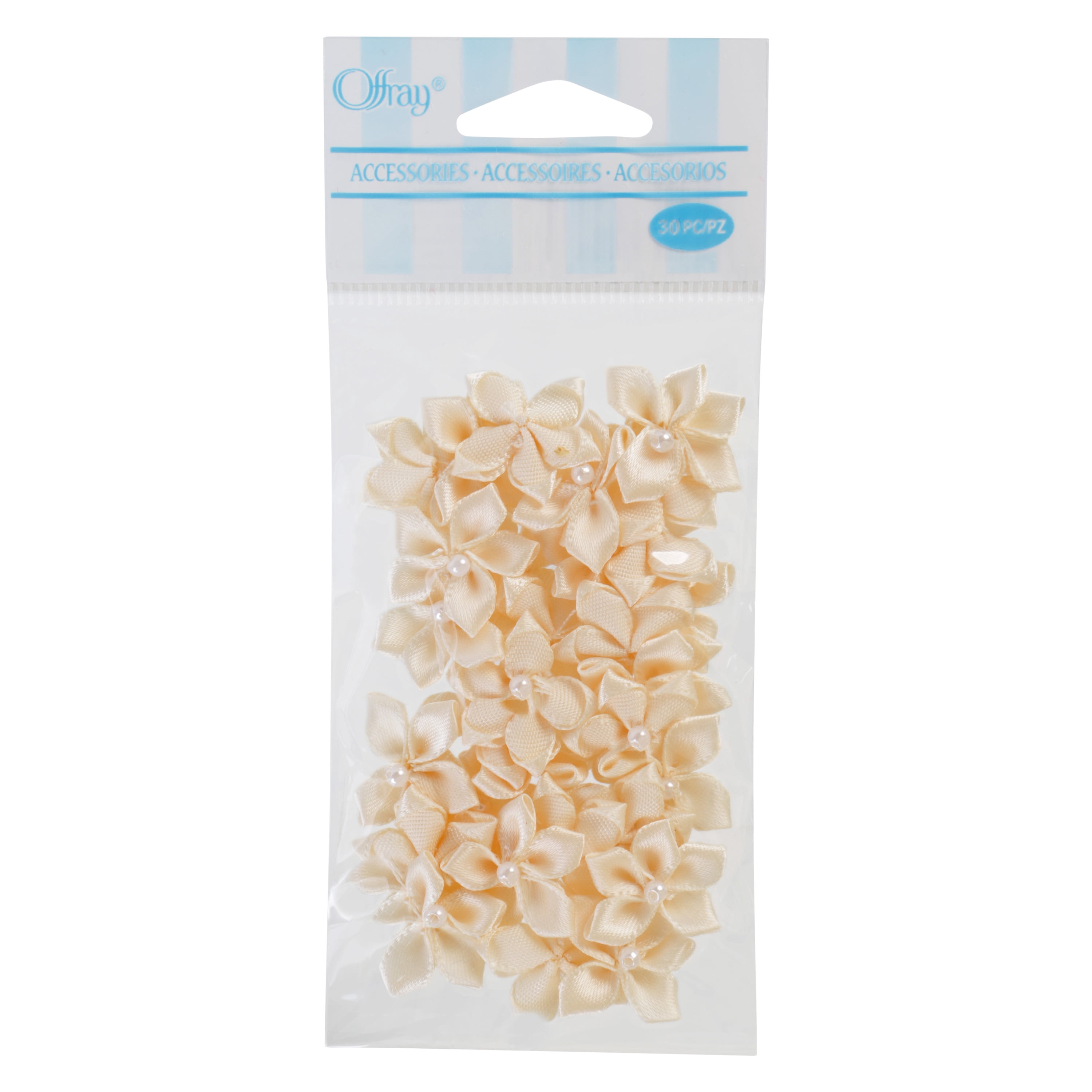 (2 pack) Offray Accessories, Cream 3/4 inch Value Pack 5 Petal Flower with Pearl Accessory for Wedding, Hair Clips, and Scrapbooking, 30 count, 1 Package