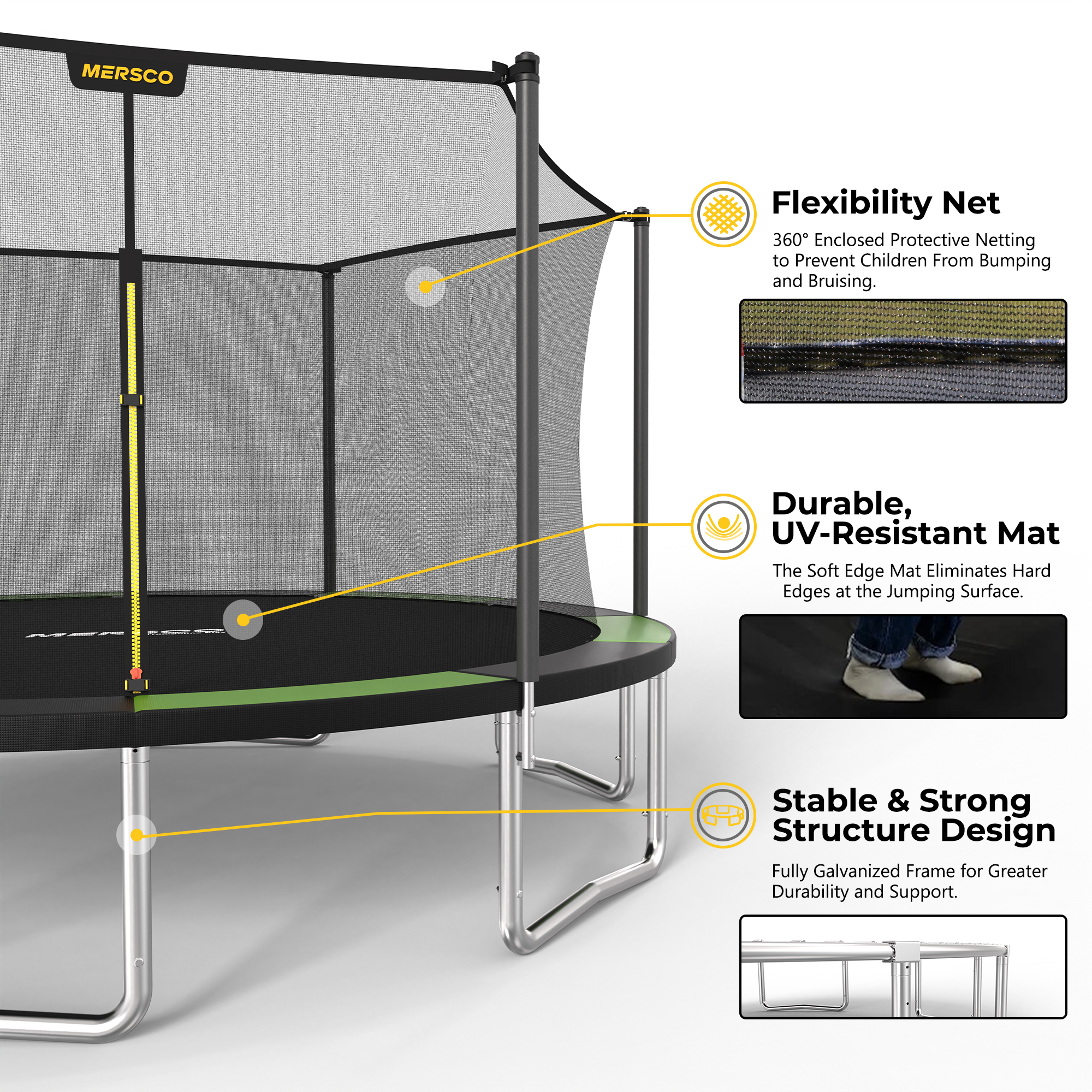 Mersco 15FT/16FT Kids Trampoline, ASTM Certified Heavy Duty Outdoor Trampoline with Safety - detail 2