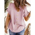 thumbnail image 4 of Camiseta de manga corta de Color puro de verano, blusa con cuello redondo y empalme de encaje de punto suizo, 4 of 6