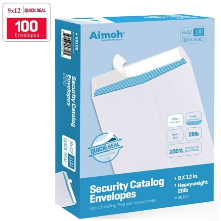 9 X 12 Envelopes 25 Count 9 x 12 SELF Seal Security White Catalog Envelopes - 28lb - 100 Count - Security Tinted, Ultra Strong Quick-Seal, 9 x 12 inch (38100) ()