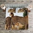 thumbnail image 2 of Ambesonne Wildlife Quilted Bedspread Set 3 Pcs, Savannah Animal Cheetahs, Queen Size, Black Tan, 2 of 2