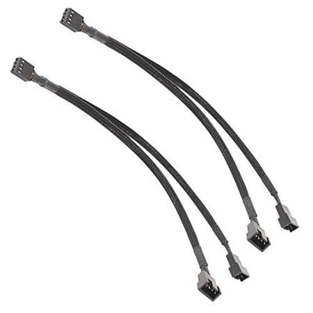 PC Fan Splitter Extension Cable - 1 to 2 PWM Fan Splitter Compatible with 3 & 4 Pin PC Cooling Fans, 10 inch Black Braided Nylon Cable (2 Pack)