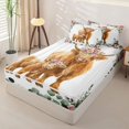 thumbnail image 2 of Erosebridal Watercolor Highland Cow Pattern Zipper Twin Comforter Sets with Fitted Sheet and 2 Pillowcases,Floral Wreath Print Zipper Bedding Set,Brown Pink Sage Green,Reversible, 2 of 6