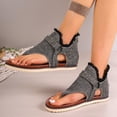 thumbnail image 3 of Women's Clip Toe Flat Sandals Breathable Denim Flip Flops Buckle Studded Open Toe Summer Low Platform Dressy Shoes Gray Size 7, 3 of 6
