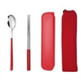 thumbnail image 1 of Zhuge Juego de cubiertos de 4 piezas, utensilios de acero inoxidable, pulido espejo, apto para lavavajillas, rojo plateado, 1 of 5