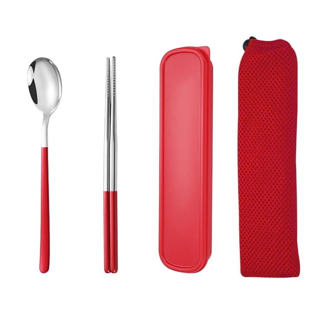 Xiao Hua Juego de cubiertos de 4 piezas de acero inoxidable pulido espejo, apto para lavavajillas, color rojo plateado.