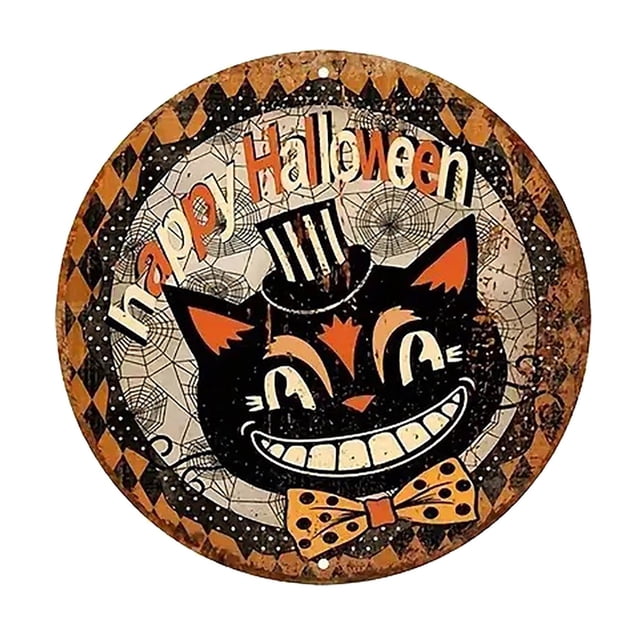 WHEANG Halloween Pumpkin Wooden Round Sign Creative Decorative Sign (11.8*11.8 Inch)