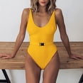 thumbnail image 2 of Women's One Piece Swimsuits High Cut Backless Bathing Suit Belted Adjustable Strap Summer Beach Swimwear (S, Yellow), 2 of 7