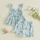 thumbnail image 1 of Conjuntos de camiseta sin mangas con cuello redondo para niña, conjunto de dos piezas de poliéster, informal, sin mangas, con estampado floral y pantalones cortos, 1 of 7