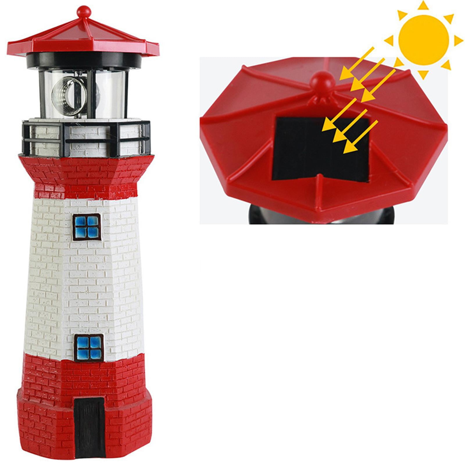 figatia Solar Lighthouse Garden Statue Solar LED Lamp with Rotating Lamp Lighthouse Sculpture Figurine for Backyard Yard Outdoor Lawn Red