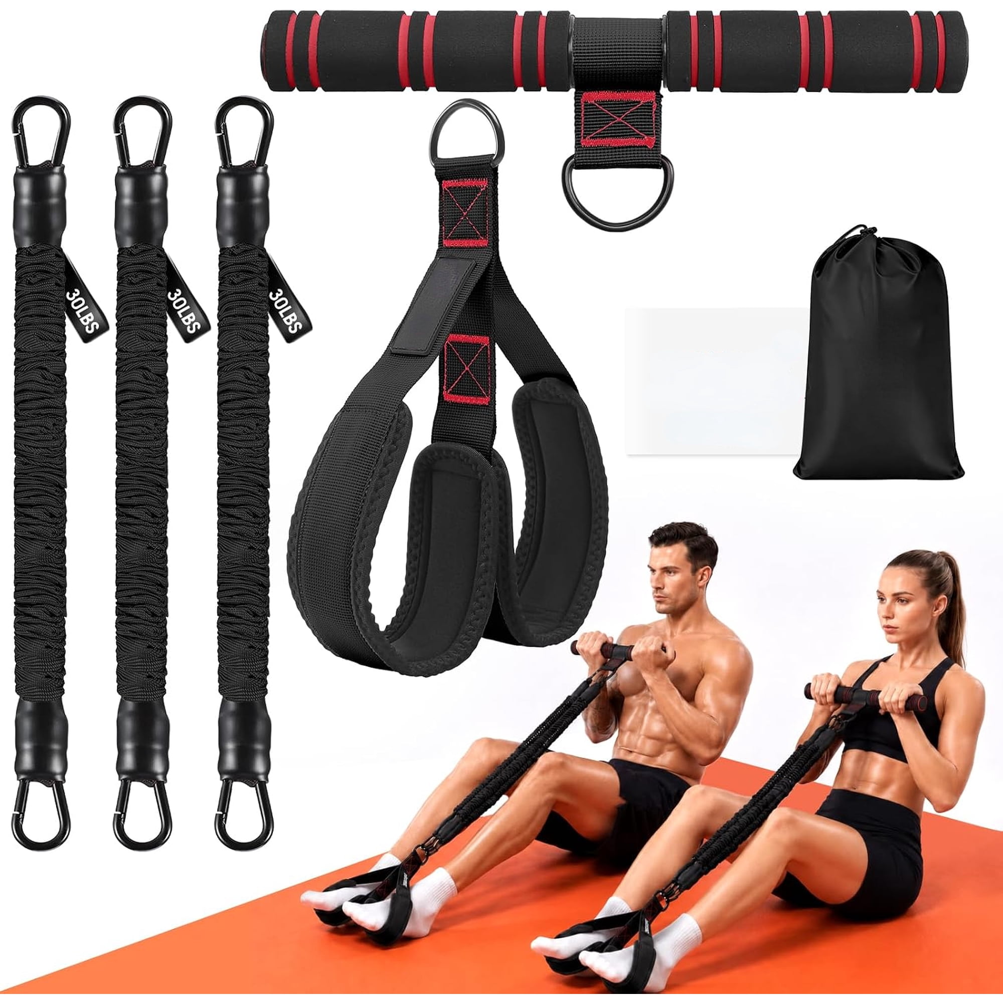 Upgraded Multifunction Pedal Resistance Band with Handle, Adjustable Foot Pedal Resistance Bands for Core, Arm, Legs, Body Strength, Portable Home Gym Workout Equipment for Men & Women, Black