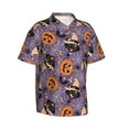 thumbnail image 2 of Daiia Vintage Halloween Black Cat Hawaiian Shirt for Men Gentle Cotton Regular Short Sleeve Casual-Large, 2 of 9