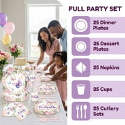 OUTMASTER Butterfly Party Decorations- 25 Guest Set Of Plates, Cups, Napkins & Utensils For Kids Parties.