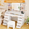 thumbnail image 2 of 43-Inch Large White Vanity Desk with Sliding Mirror, LED Lights, 11 Drawers, 6 Shelves, and Stool, Makeup Table with Power Outlet, 2 of 9
