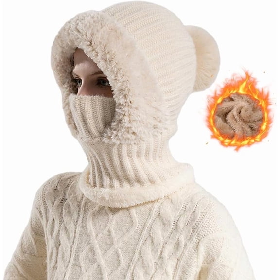 3 in 1 Cold Resistant Beanie Hat, New Women's Knitted Hat in Autumn and Winter Wind-Resistant Scarf Balaclava Hat