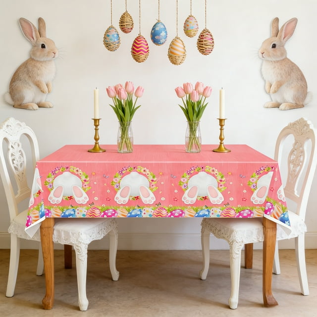 EGNMCR Easter Decorations, Easter Ornaments, Easter Tablecloth 72x54 Inches Festive Rectangular Plastic Tablecloth Suitable For Dining Table Decoration And Party Supplies Plastics tablecloth