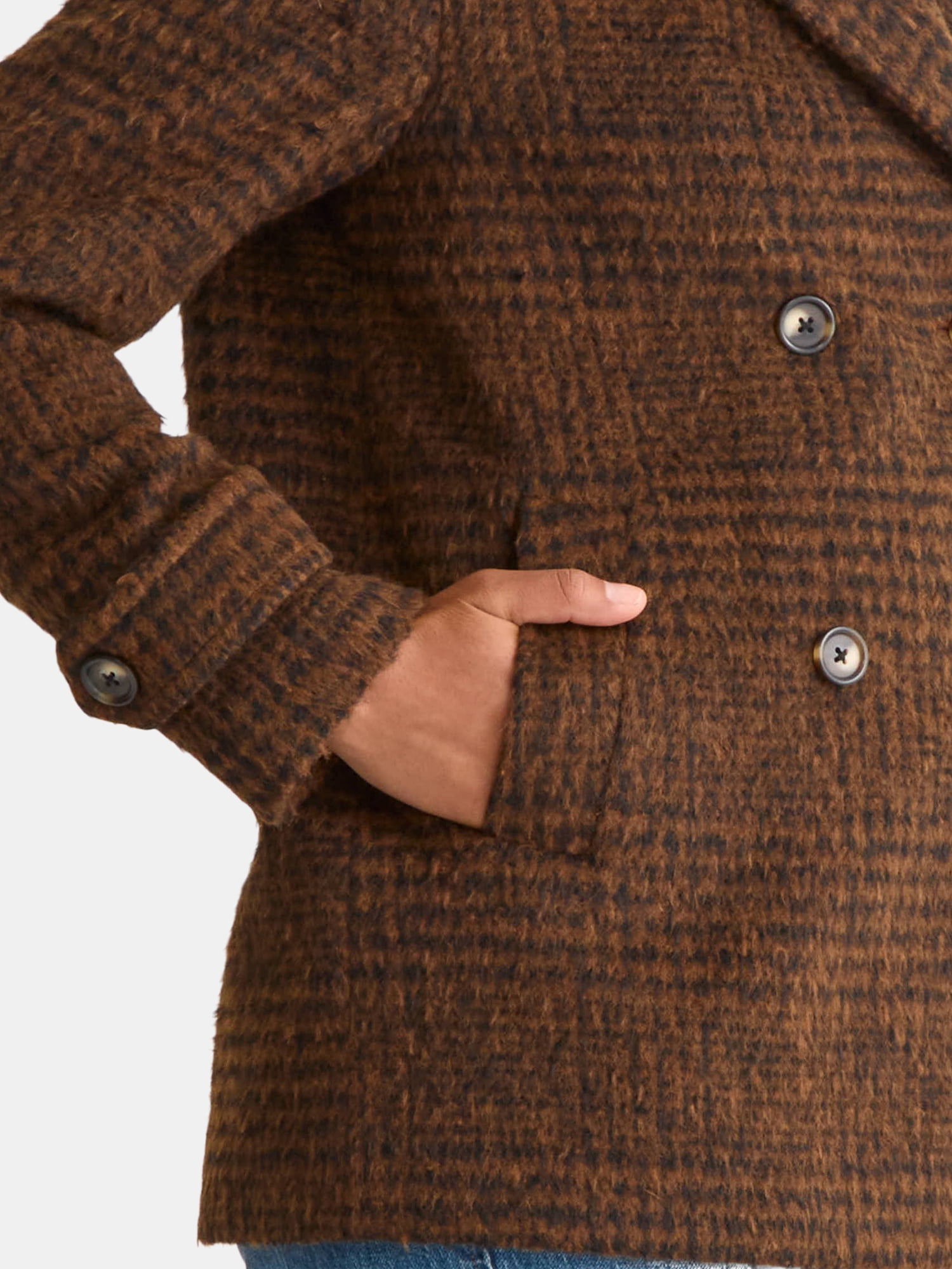 Time and Tru Women's and Women's Plus Faux Wool Peacoat, Sizes XS-2X