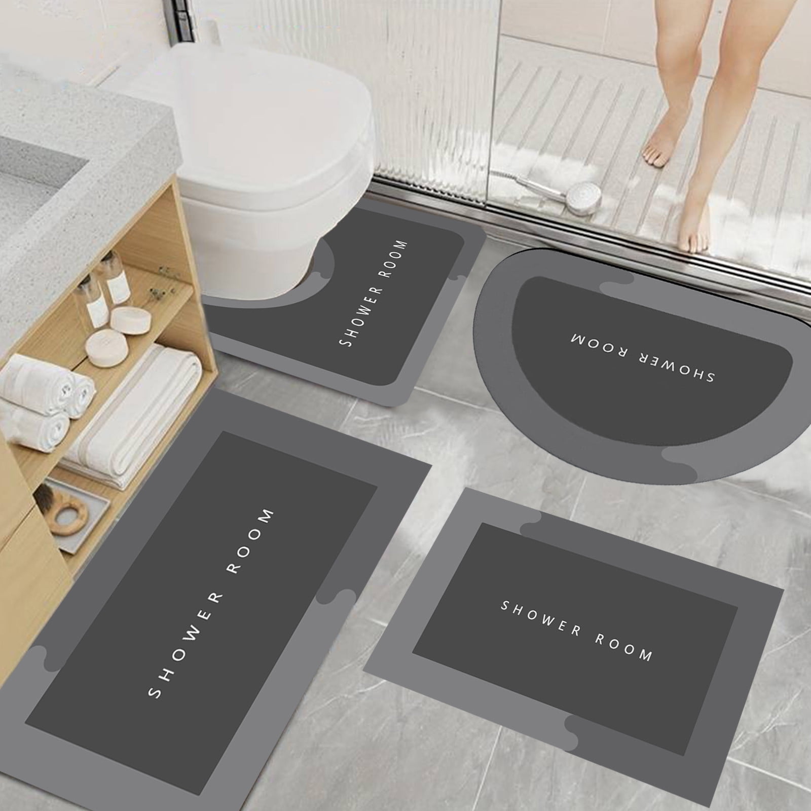 Tyidzon 4Pc Bath Mats for Bathroom, Extra Soft and Absorbent Bathroom Rugs, Non Slip Bath Mat Set with U-Shape Toilet Rugs, Carpet Runner for Bath Tub, Shower