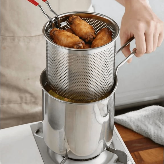 Small Deep Fryer with Steamer Rack, Stainless Steel Frying Pot for One or Two People
