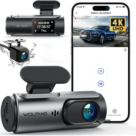 4K Dash Cam Front and Rear WiFi, Dual Car Camera with Super Night Vision, Loop Recording, G-Sensor, 170 Wide Angle, Parking Guard, with SD Card, APP Control