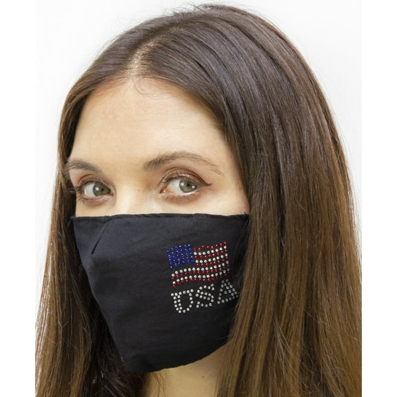 Adult Unisex USA Flag Rhinestone Face Mask with Adjustable Straps