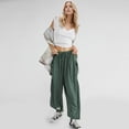 thumbnail image 4 of SOMER Womens Wid e Leg Pants Flowy Casual Drawstring Waist Wide Leg Loose Linen Palazzo Harem Pants with Pocket 2026 Green, 4 of 7
