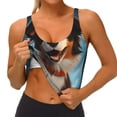 thumbnail image 3 of Cauagu Playful Smile Cute Dog Pattern Sports Bras for Women,Round Neck Sports Bra Workout Crop Tank Tops Padded with Built in Shelf-Large, 3 of 8
