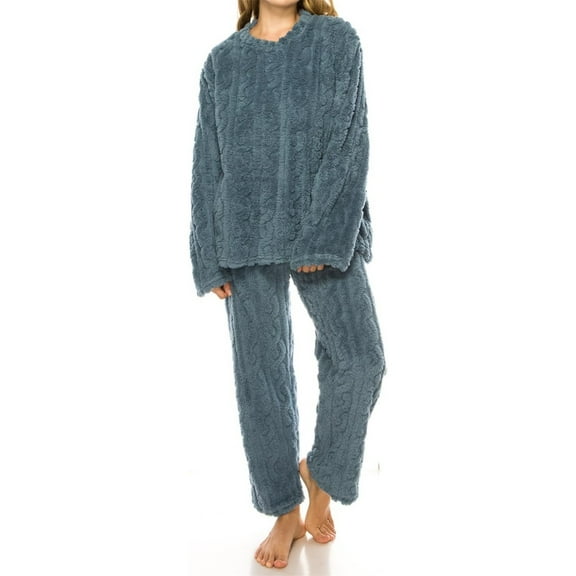 GTEYOIJN Women Fleece Pajama Set Knit Oversized Sweater Sleepwear 2025 Fall Winter Loungewear 2 Piece Womens Pajama Sets Fleece Pajamas Comfortable Tops Sleep Pants Lounging Warm Sleepwear（One Size)