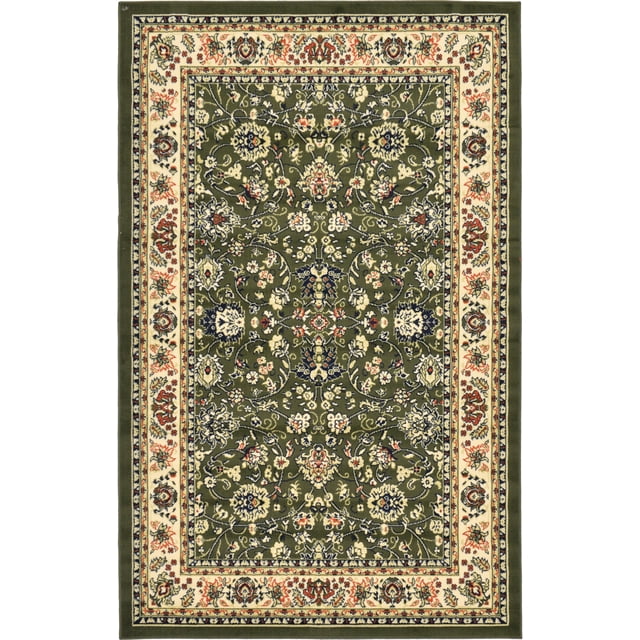 Unique Loom Kashan Traditional Floral Area Rug, 5 x 8 Feet, Olive/Ivory