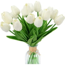 Artificial Flower,18pcs,13.5",Fake Tulips Faux White Flowers,Real Touch Tulip PU Fake Flowers,Spring Home Wedding Bouquet,Centerpiece Decoration Floral Arrangement