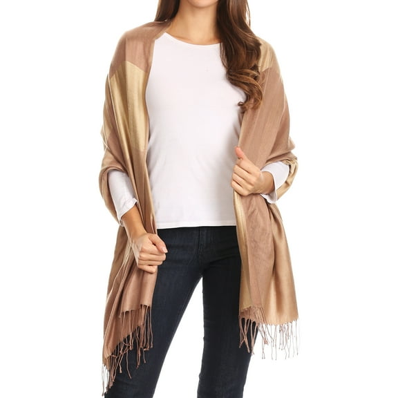 Sakkas Nicola Reversible Warm and Soft Unisex Scarf Stole Wrap Solid Color-block - Camel - One Size Regular