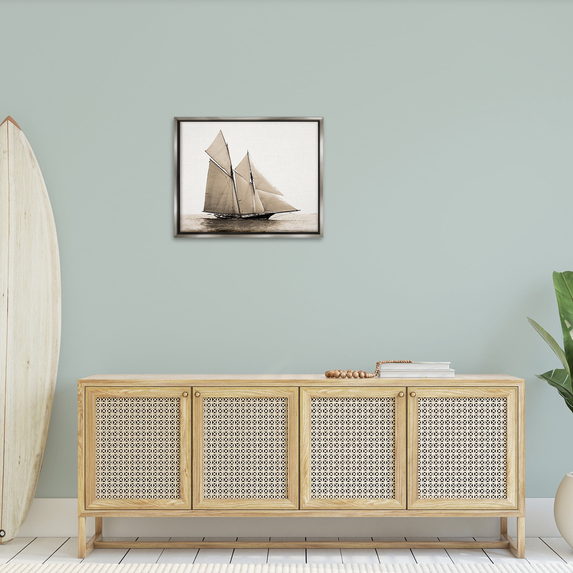 Stupell Industries Vintage Maritime Ship Transportation Photography Gray Floater Framed Canvas Art Print Wall Art, 31 x 25