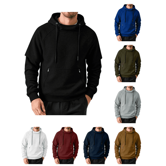 Atkumj Men's Pullover Hoodies with Zip Front Kangaroo Pocket Casual Solid Color Long Sleeve Hooded Sweatshirts S