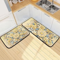 Elegant Flowers Yellow Kitchen Mats Non Slip Standing Desk Mat Runner Rug Washable Kitchen Rugs for Floor 2PCS