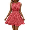 thumbnail image 2 of QUNYINEY Sleeveless Casual Dresses for Women Mini Boho A Line Summer Sundress Ruffle Slim Fit Crew Neck Dresses, 2 of 8