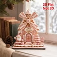 thumbnail image 2 of syligr Wooden Christmas House Ornament, Gingerbread Windmill House Christmas Tabletop Decoration for Mantel Shelf, Holiday Home Decor for Office, Party Gift, 6Inch, Pink, 2 of 7