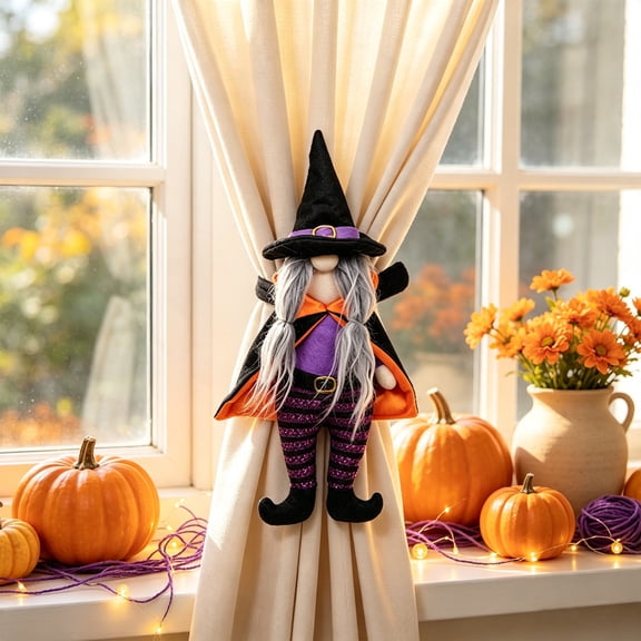 Halloween Witch Curtain Tieback Decoration Cute Witch Doll with Long Strap Soft Fabric Spooky Drapery Holder for Living Room Bedroom Holiday Party Decor Supplies