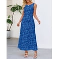 thumbnail image 4 of Merokeety Womens Summer Dresses Floral Boat Neck Tie Waist Bodycon Formal Dress Royalblue l, 4 of 5