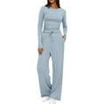 thumbnail image 3 of Lumtrix Womens 2 Piece Matching Lounge Sets 2026 fall Fashion Airport Travel Vacation Outfits Gym Sweatsuits Long Sleeve Wide Leg Set With Pockets Sky Blue M, 3 of 8