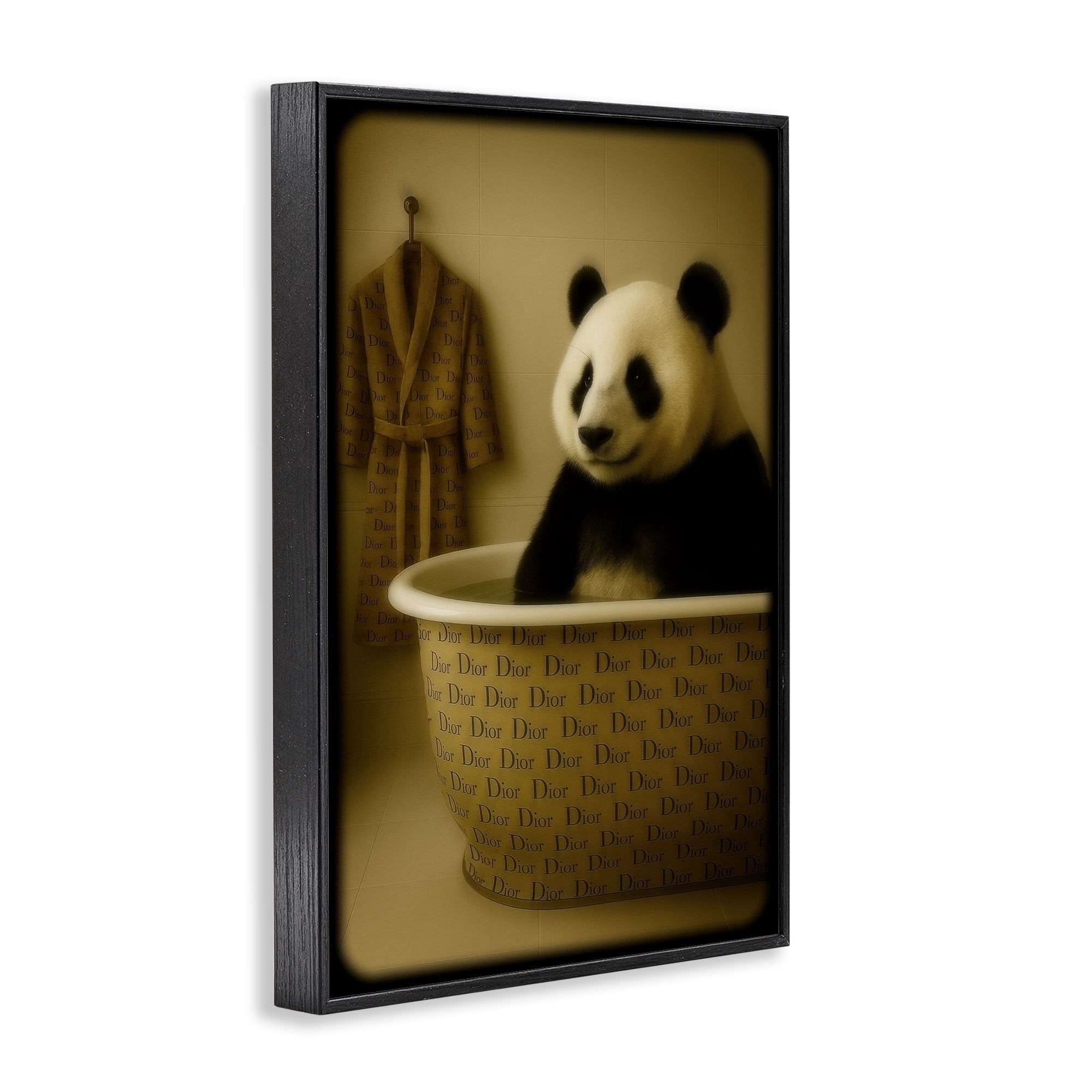 Stupell Industries Couture Panda in Luxury Tub Black Framed Giclee Art, design by Grotto Studios