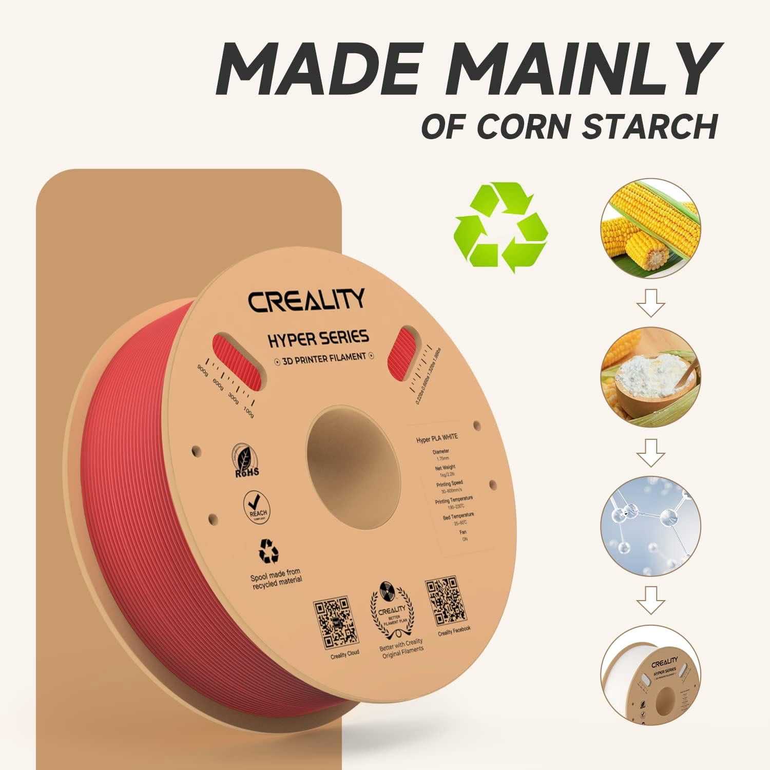 Creality Hyper PLA 3D Printer Filament 600mm/s High-Speed +/-0.03mm Accuracy For Creality K1 Max Ender-5 S1 Anycubic Prusa Bambu Red 4 Unit per pack