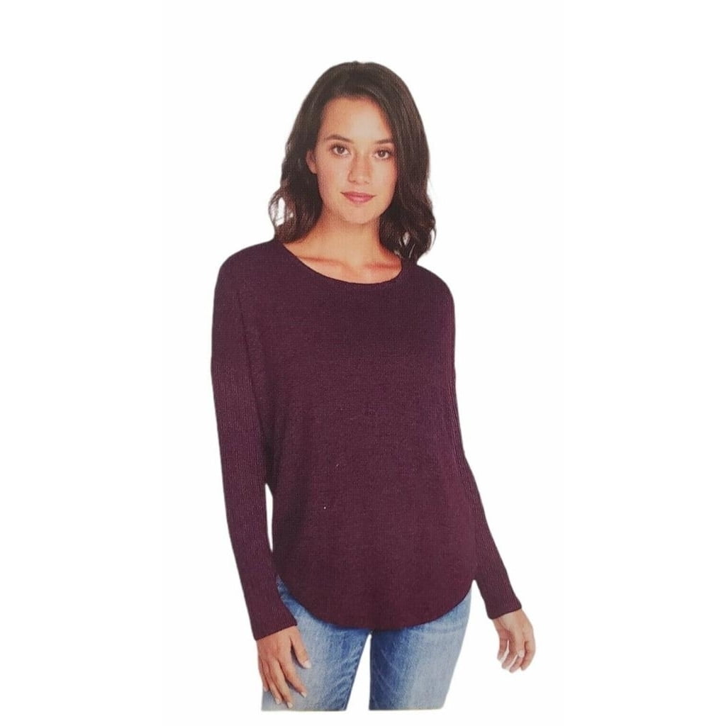 Buffalo David Bitton Women's Long Sleeve Cozy Top - Burgundy Color Block, Soft Crewneck Casual Shirt