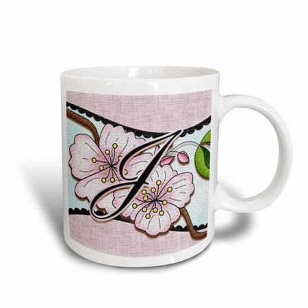 

3dRose Cherry Blossom Flower Monogram Initial J Ceramic Mug 11-ounce